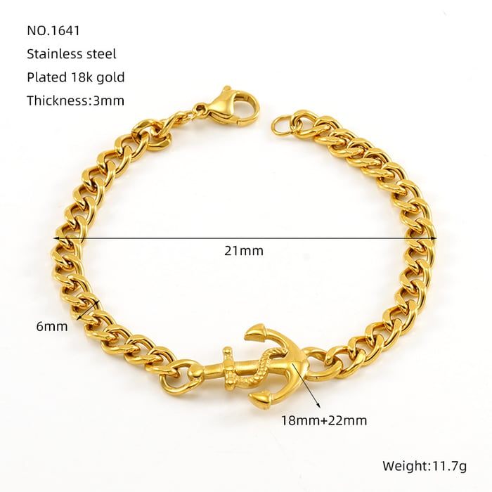 1 Piece Simple Series Classic Stainless Steel  Gold Color Unisex Chain Bracelets 